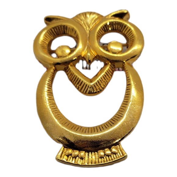 Vintage Gold Tone Owl Brooch Pin - Picture 1 of 4
